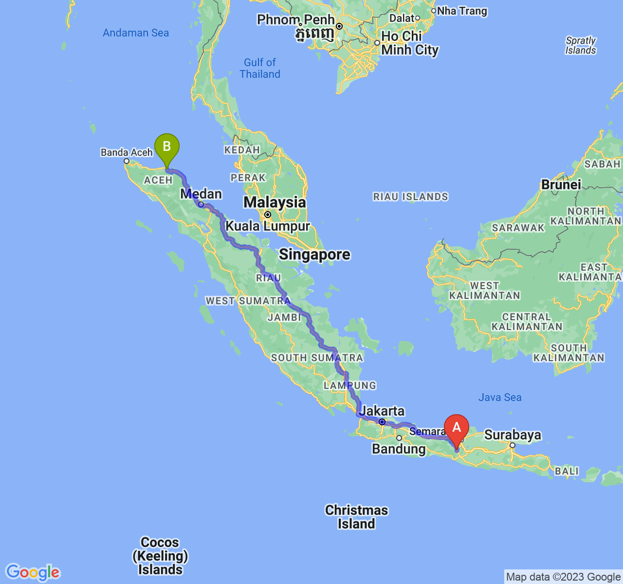 rute perjalanan Kota Magelang-Kota Lhokseumawe