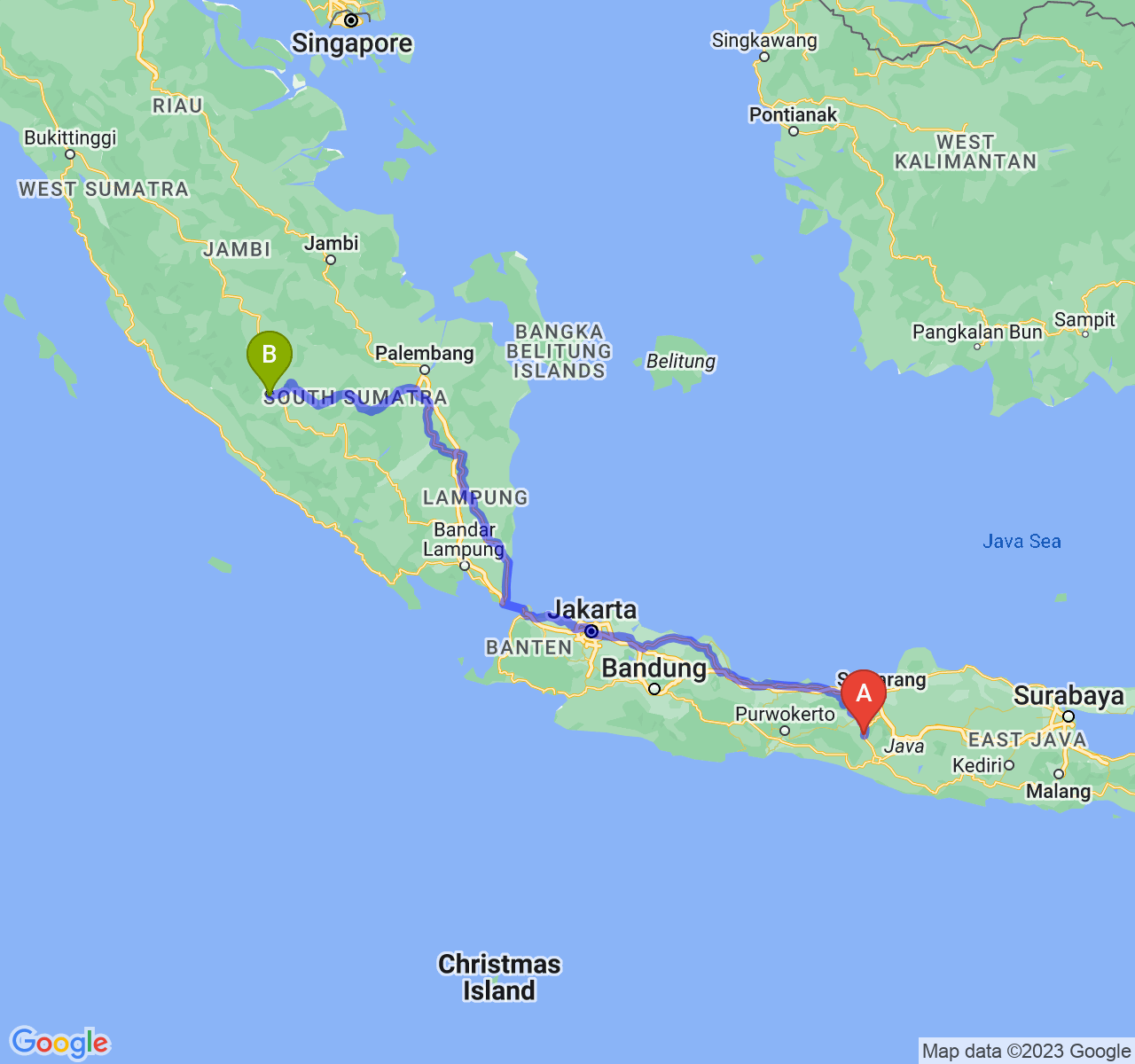 rute perjalanan Kota Magelang-Kota Lubuk Linggau