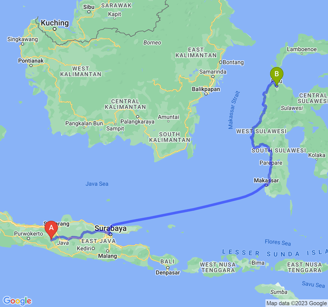 rute perjalanan Kota Magelang-Kota Palu