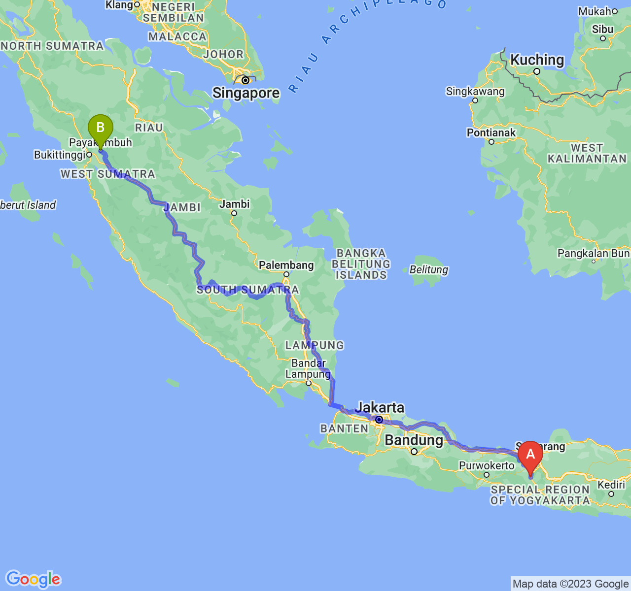 rute perjalanan Kota Magelang-Kota Payakumbuh