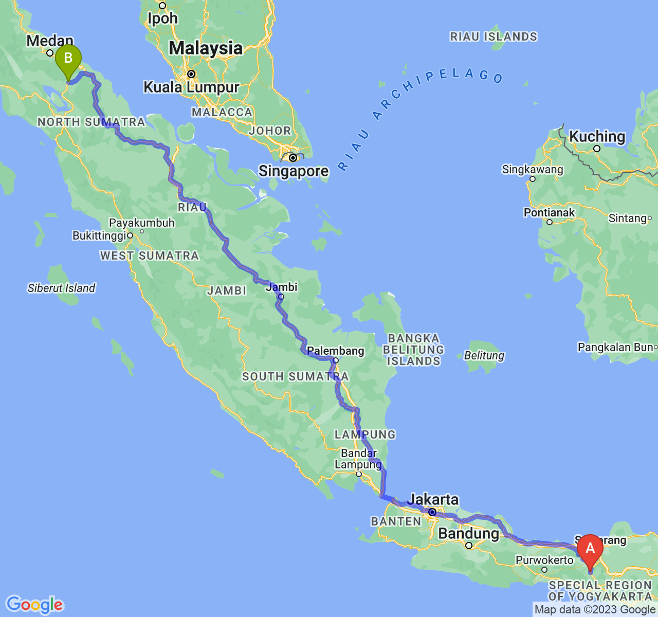 rute perjalanan Kota Magelang-Kota Pematangsiantar