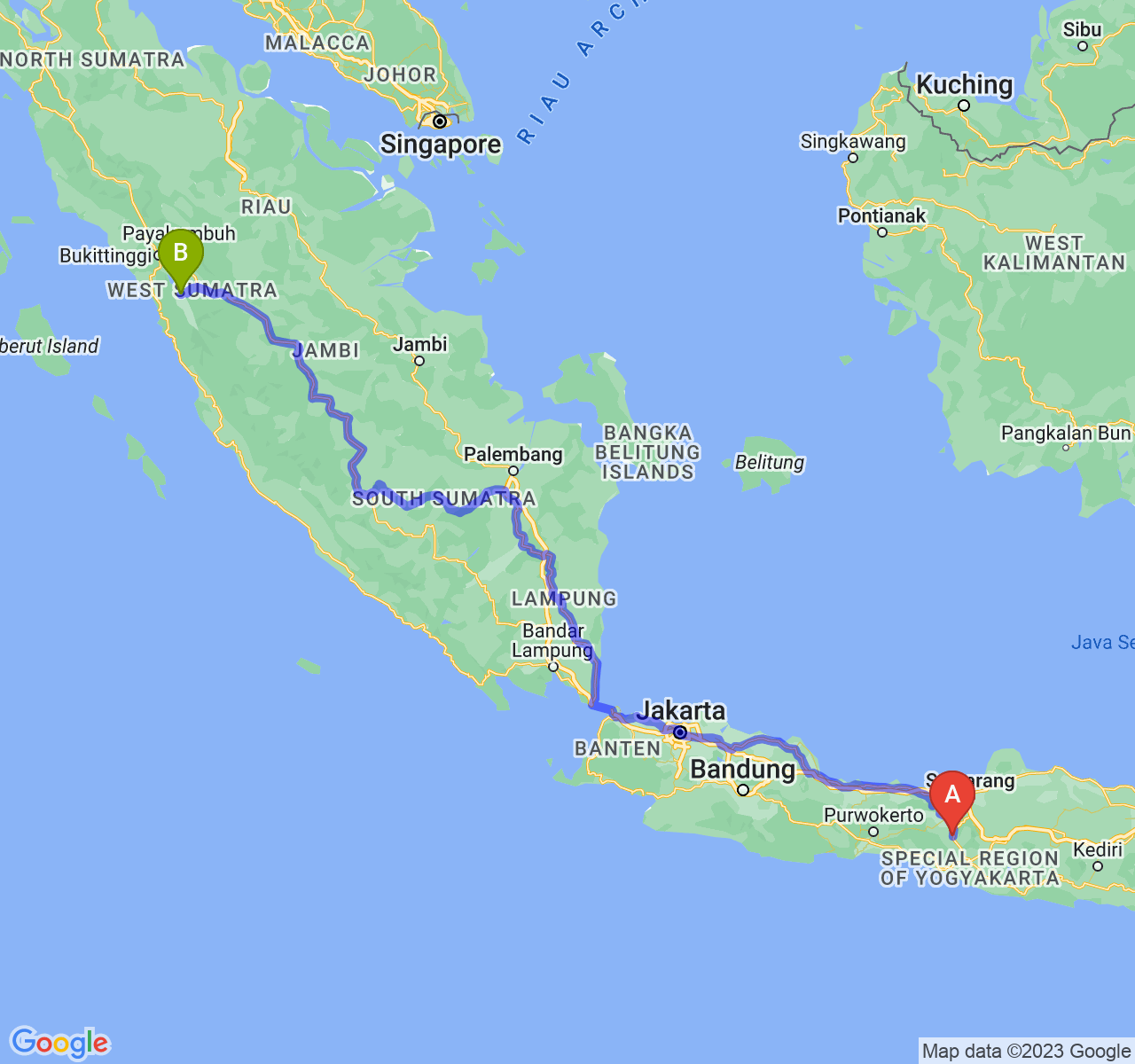 rute perjalanan Kota Magelang-Kota Solok