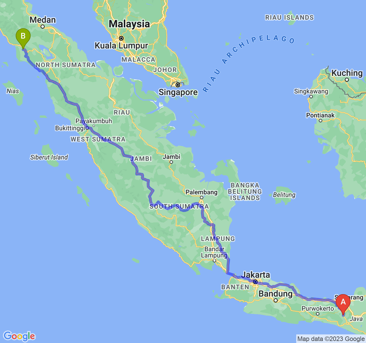 rute perjalanan Kota Magelang-Kota Subulussalam