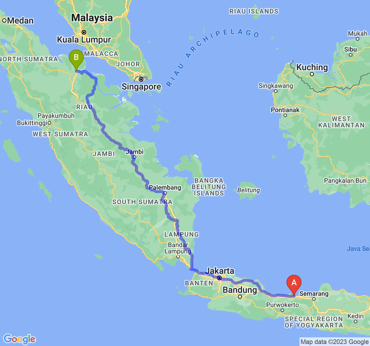 rute perjalanan Kota Pekalongan-Kota Dumai