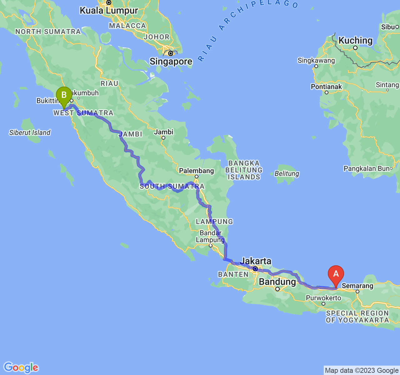 rute perjalanan Kota Pekalongan-Kota Pariaman