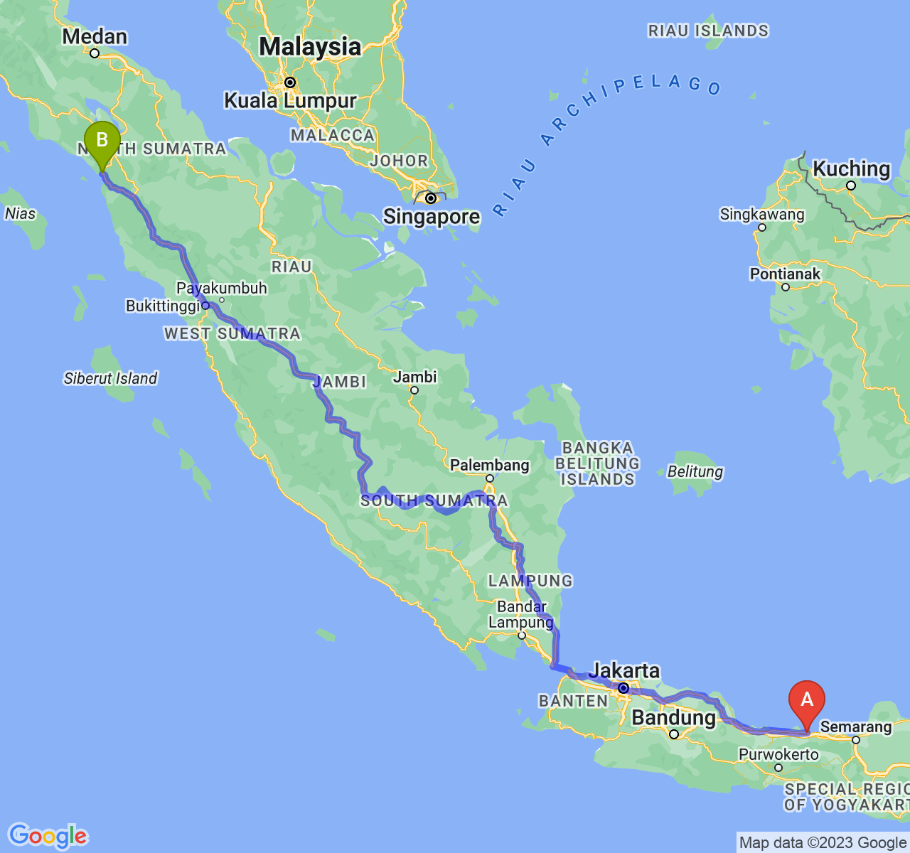 rute perjalanan Kota Pekalongan-Kota Sibolga