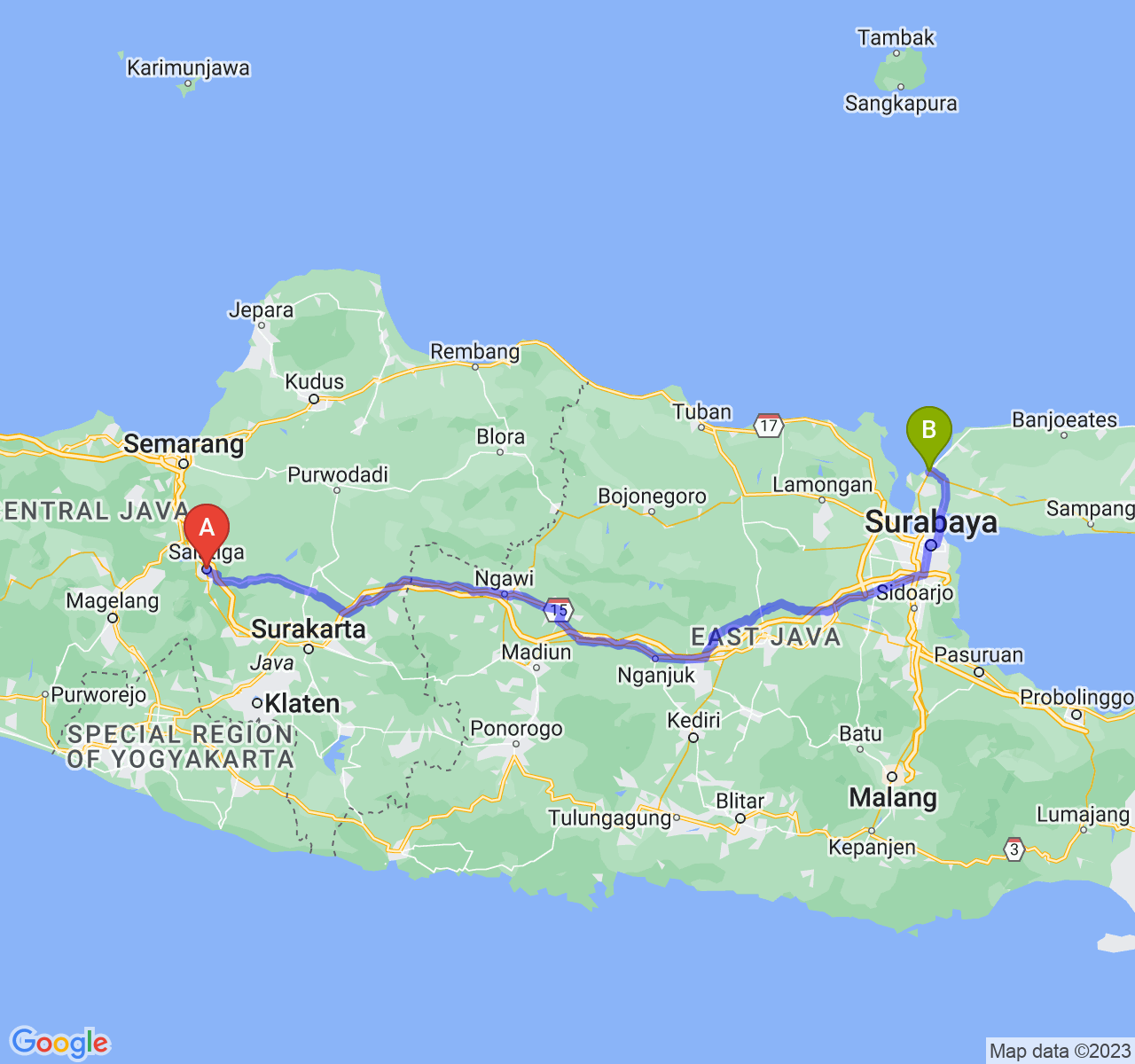 rute perjalanan Kota Salatiga-Kab. Bangkalan