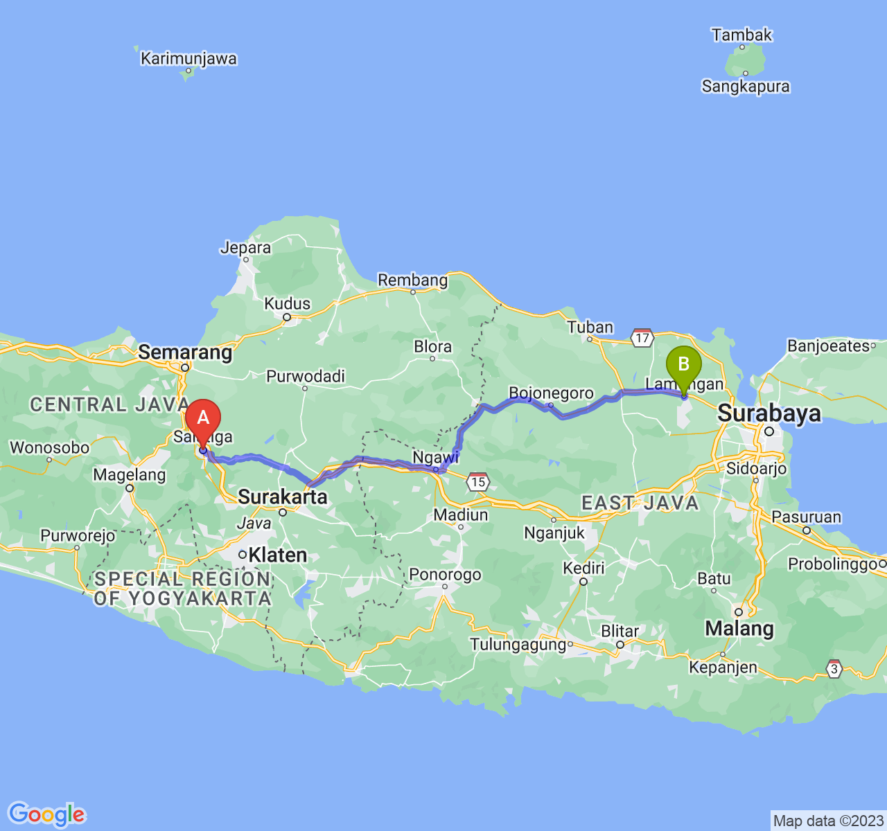 rute perjalanan Kota Salatiga-Kab. Lamongan