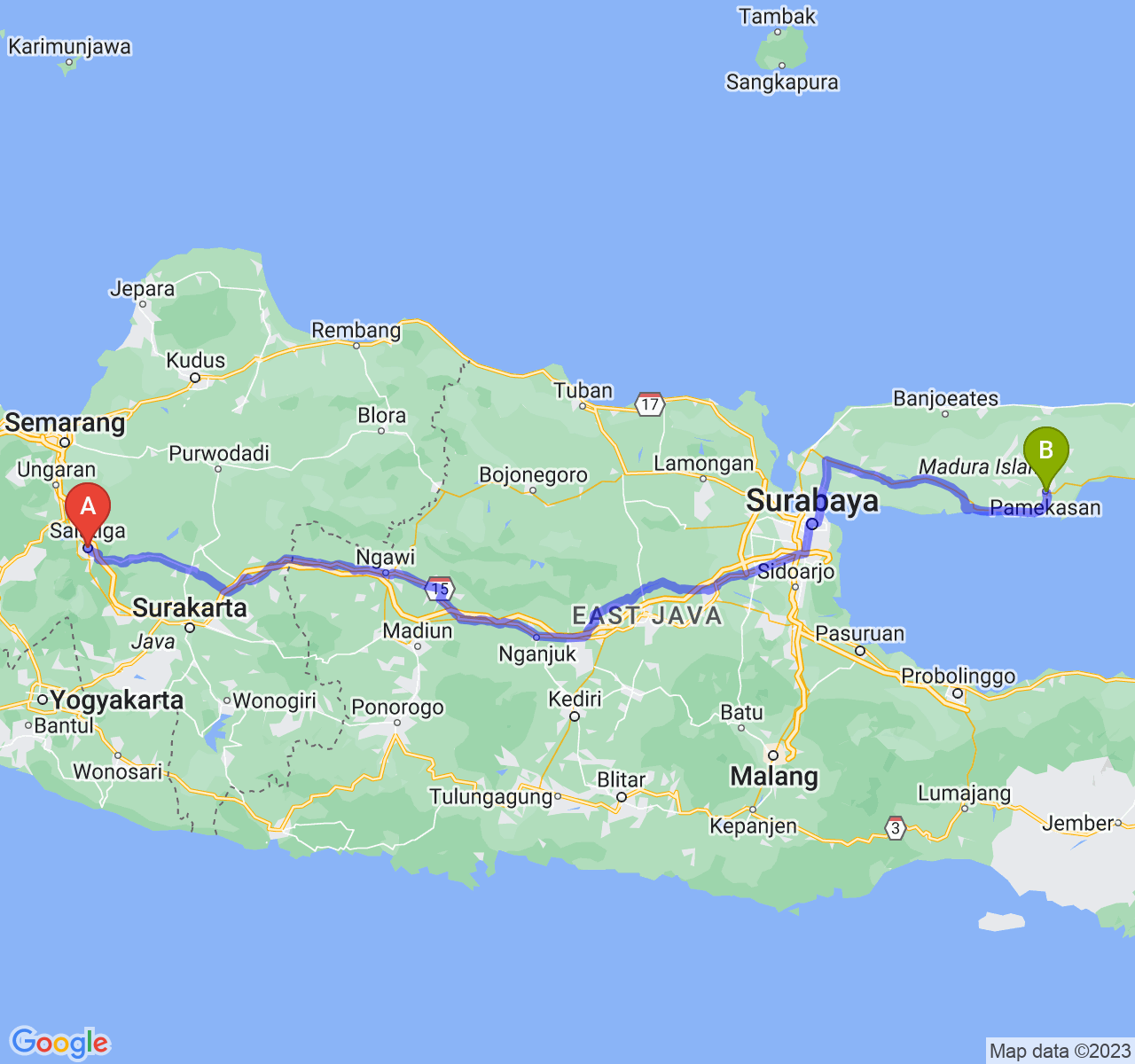 rute perjalanan Kota Salatiga-Kab. Pamekasan