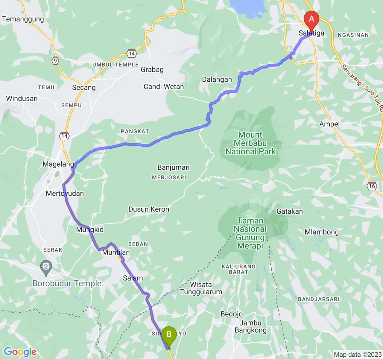 rute perjalanan Kota Salatiga-Kab. Sleman