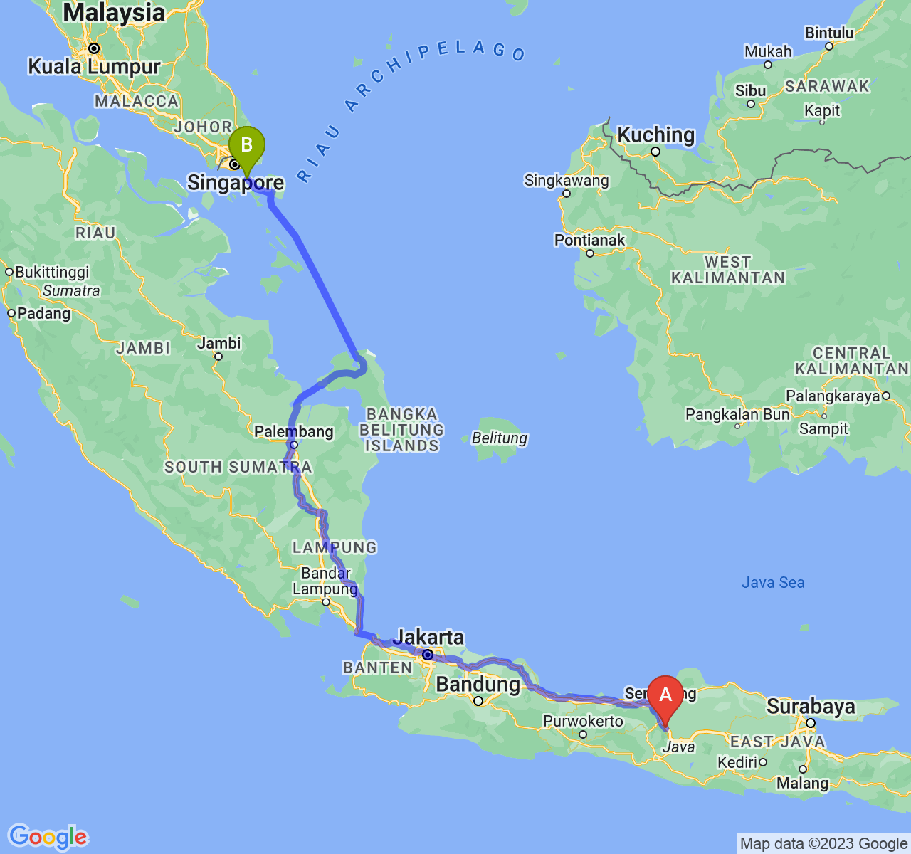 rute perjalanan Kota Salatiga-Kota Batam