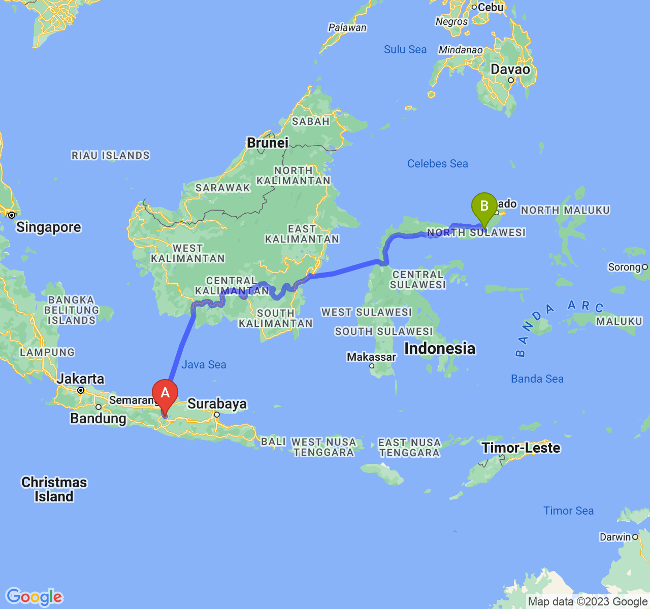 rute perjalanan Kota Salatiga-Kota Kotamobagu