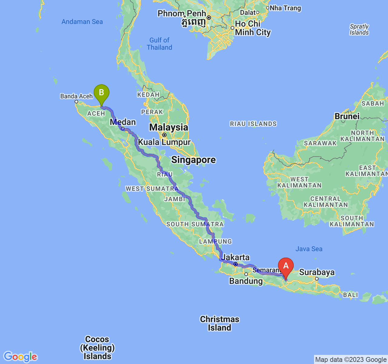 rute perjalanan Kota Salatiga-Kota Lhokseumawe