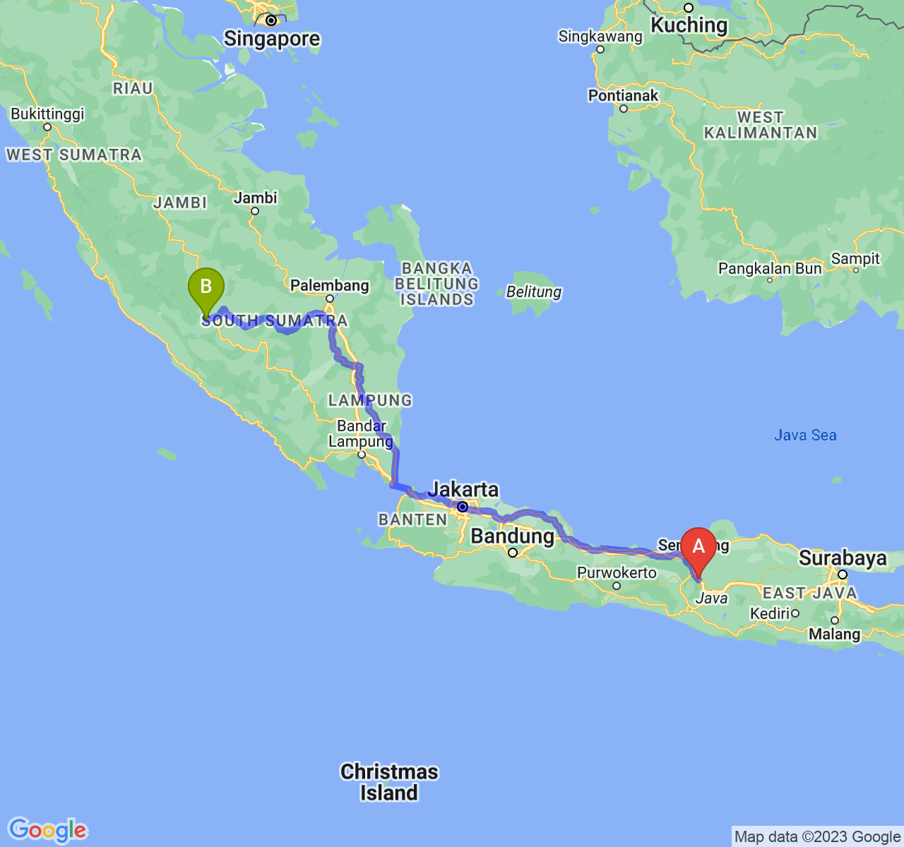 rute perjalanan Kota Salatiga-Kota Lubuk Linggau