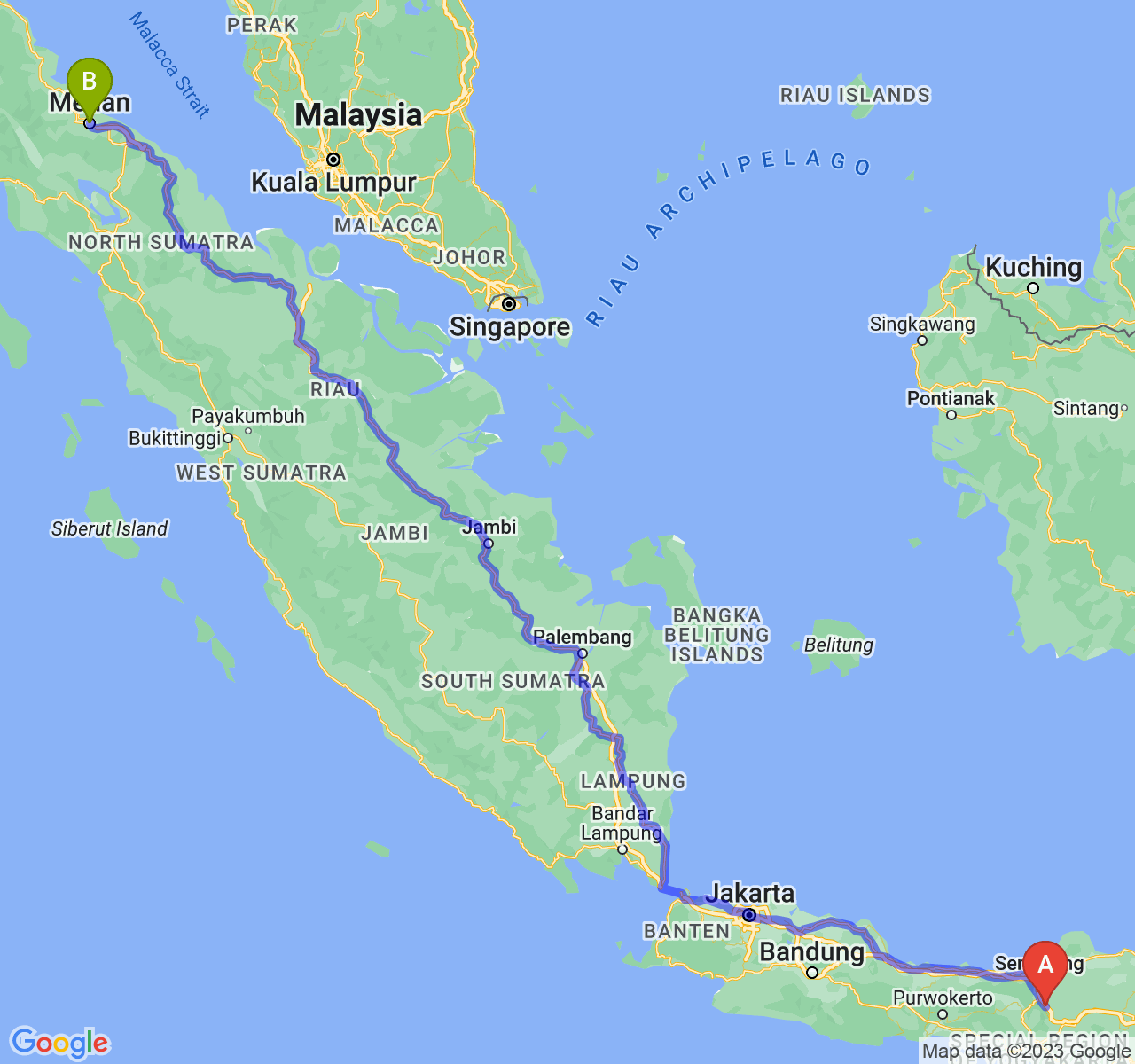 rute perjalanan Kota Salatiga-Kota Medan