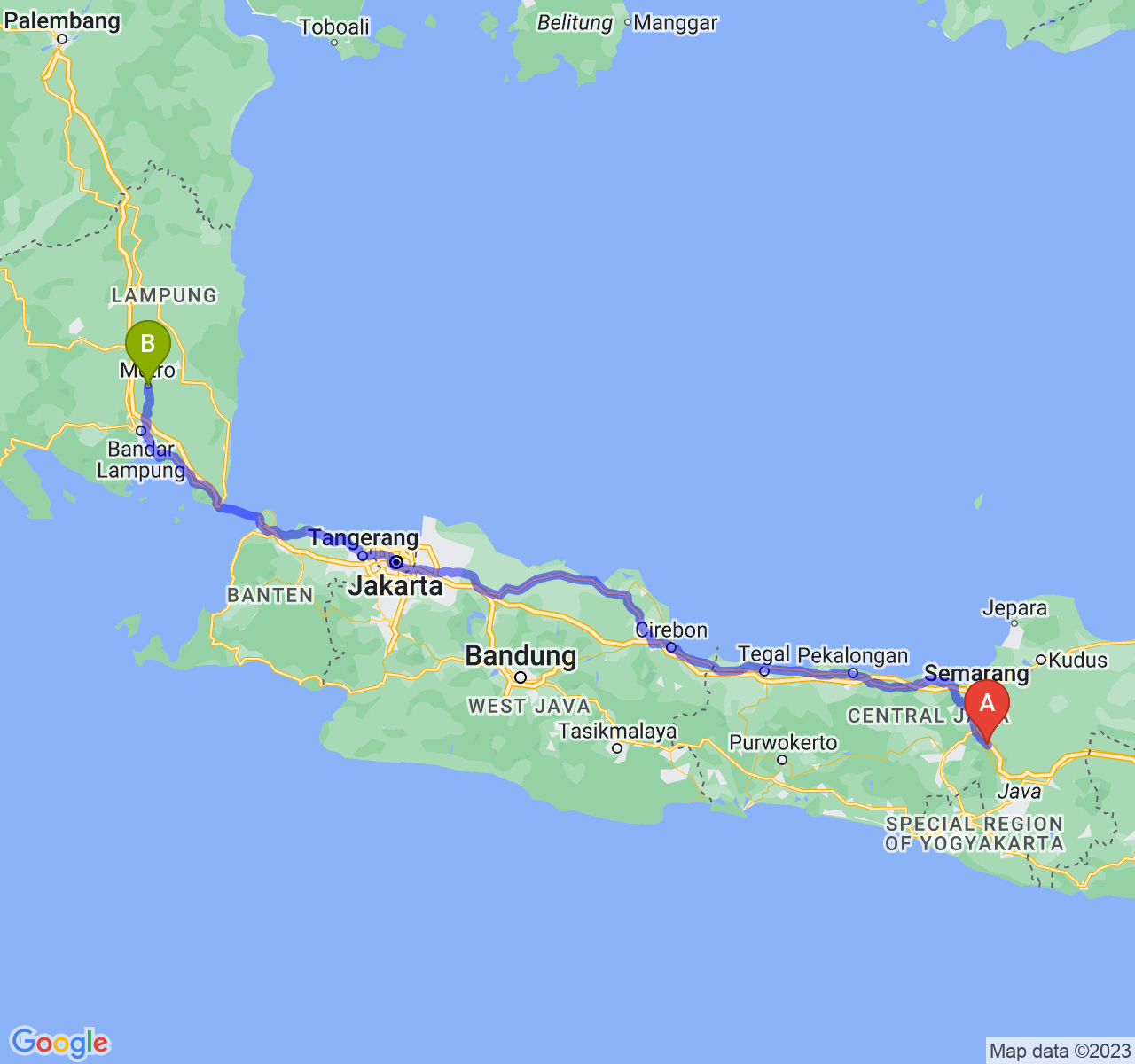 rute perjalanan Kota Salatiga-Kota Metro