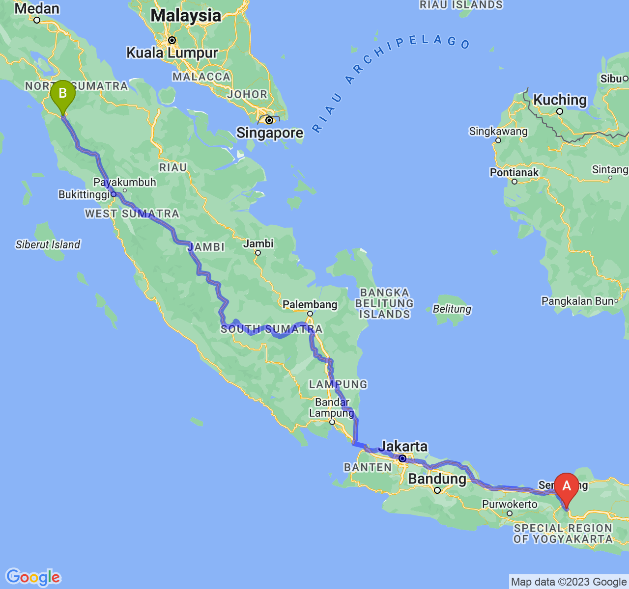 rute perjalanan Kota Salatiga-Kota Padang Sidimpuan