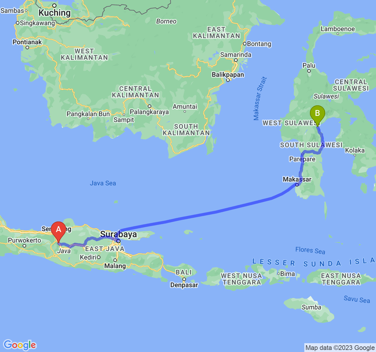 rute perjalanan Kota Salatiga-Kota Palopo