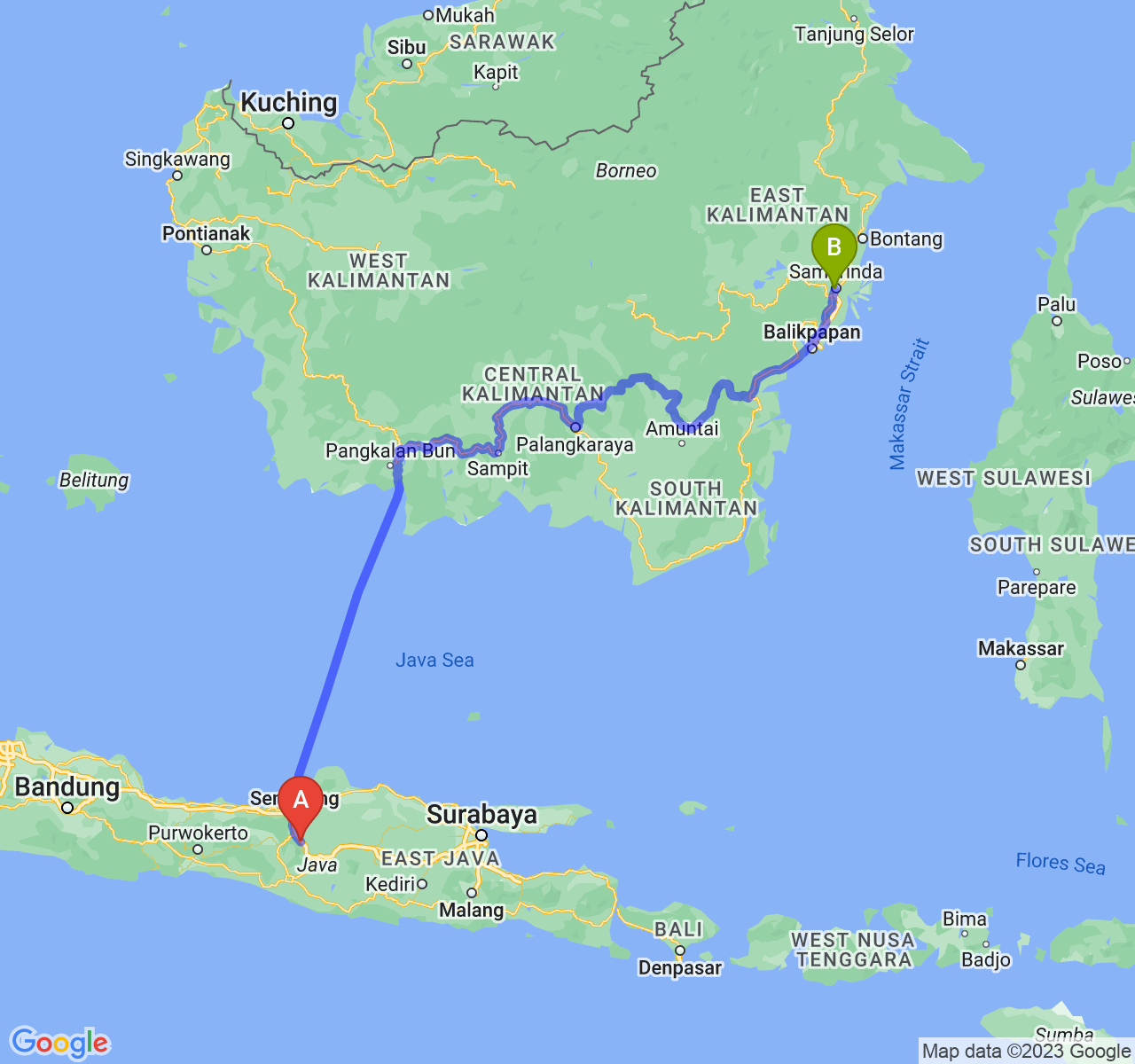 rute perjalanan Kota Salatiga-Kota Samarinda