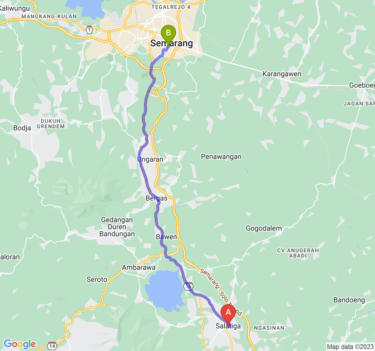 rute perjalanan Kota Salatiga-Kota Semarang