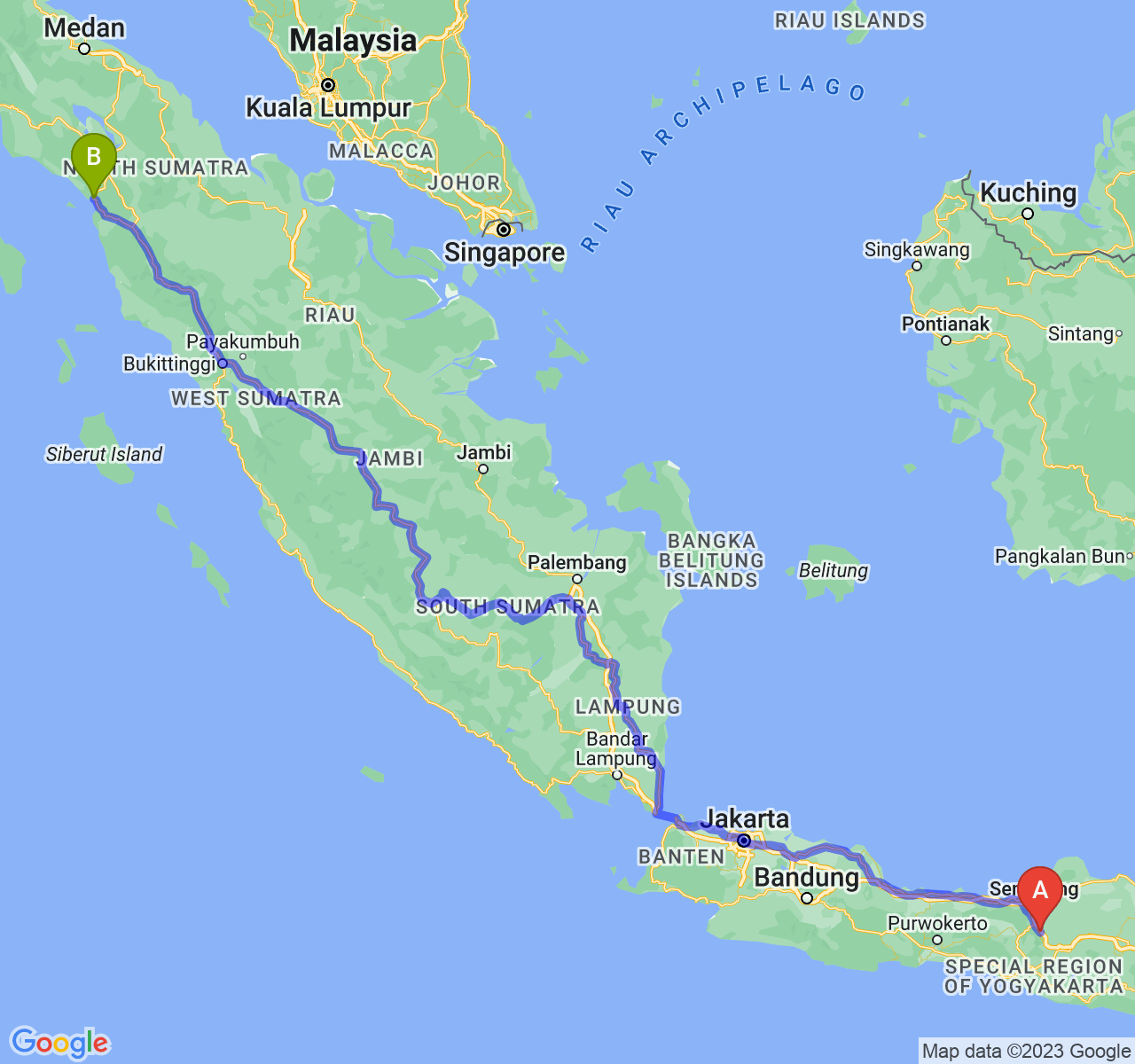 rute perjalanan Kota Salatiga-Kota Sibolga