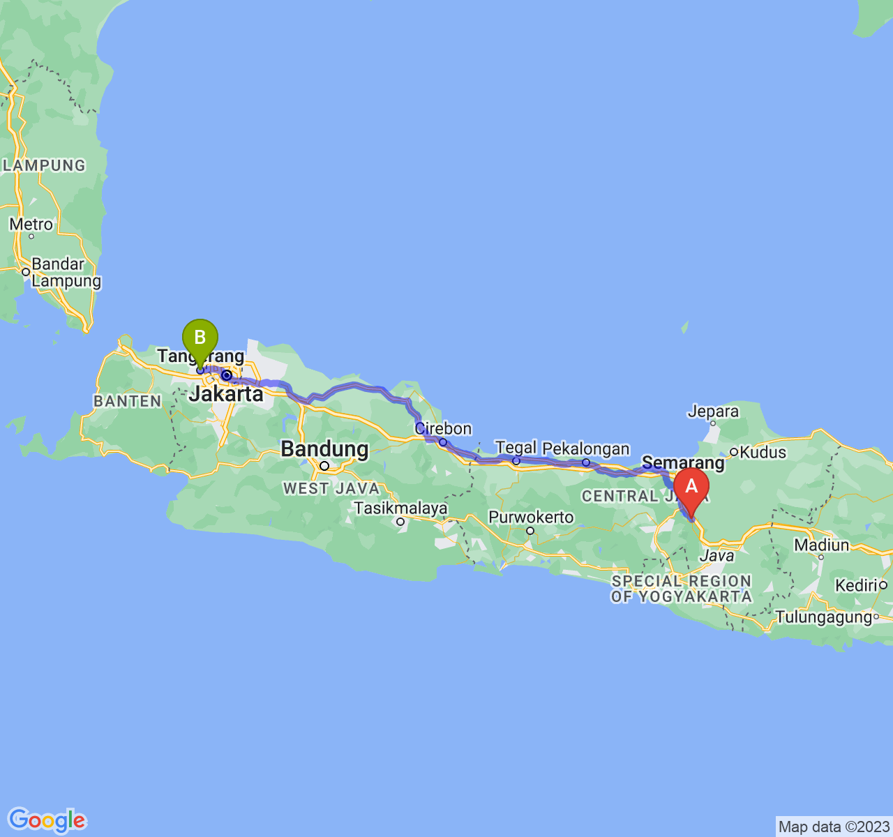 rute perjalanan Kota Salatiga-Kota Tangerang