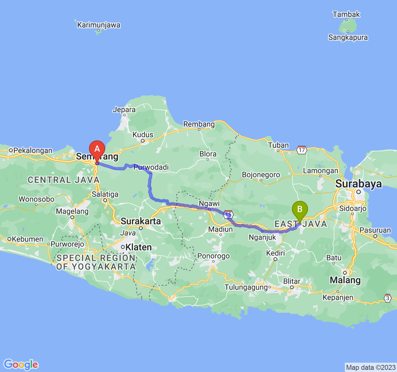 rute perjalanan Kota Semarang-Kab. Jombang