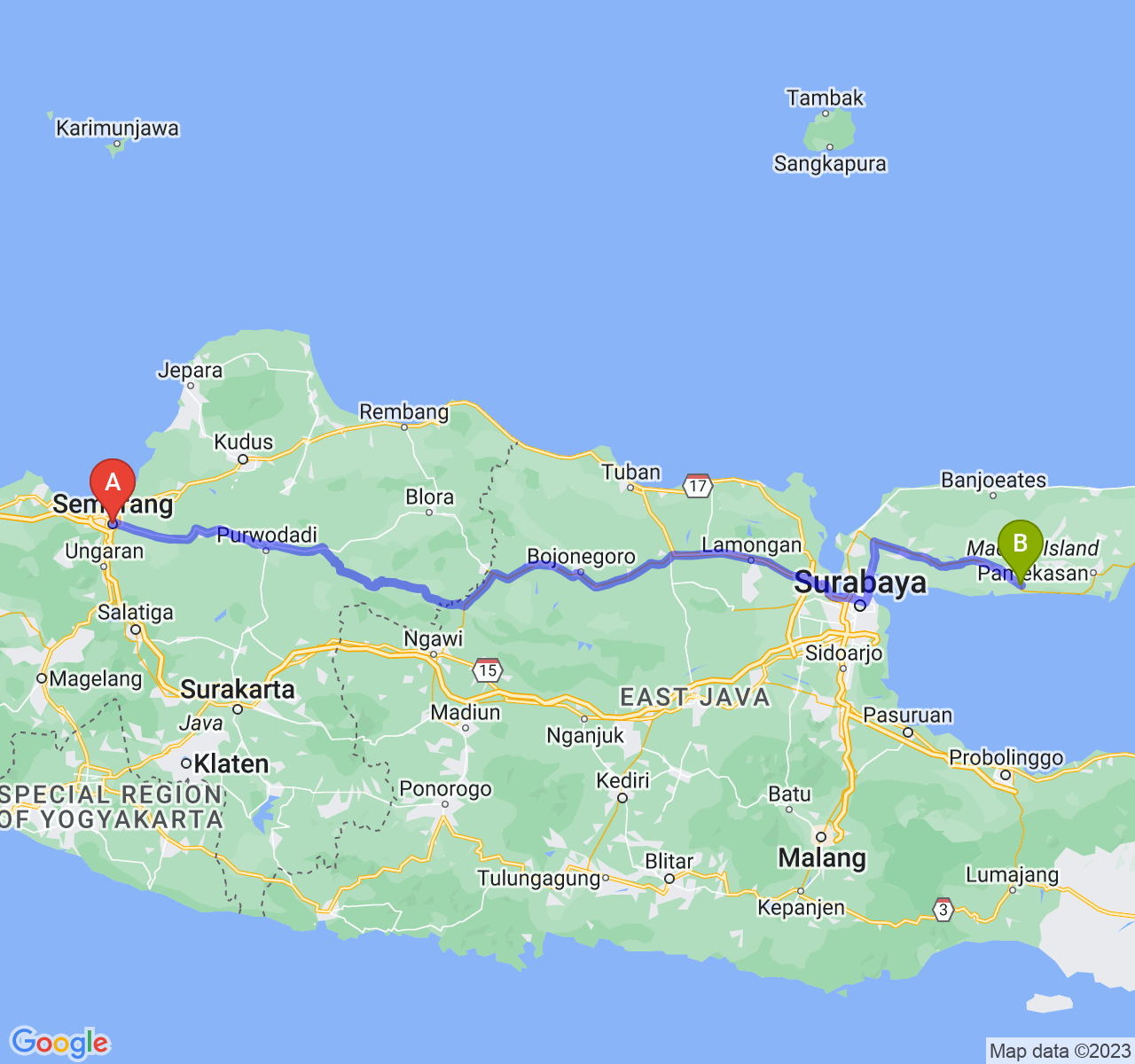 rute perjalanan Kota Semarang-Kab. Sampang