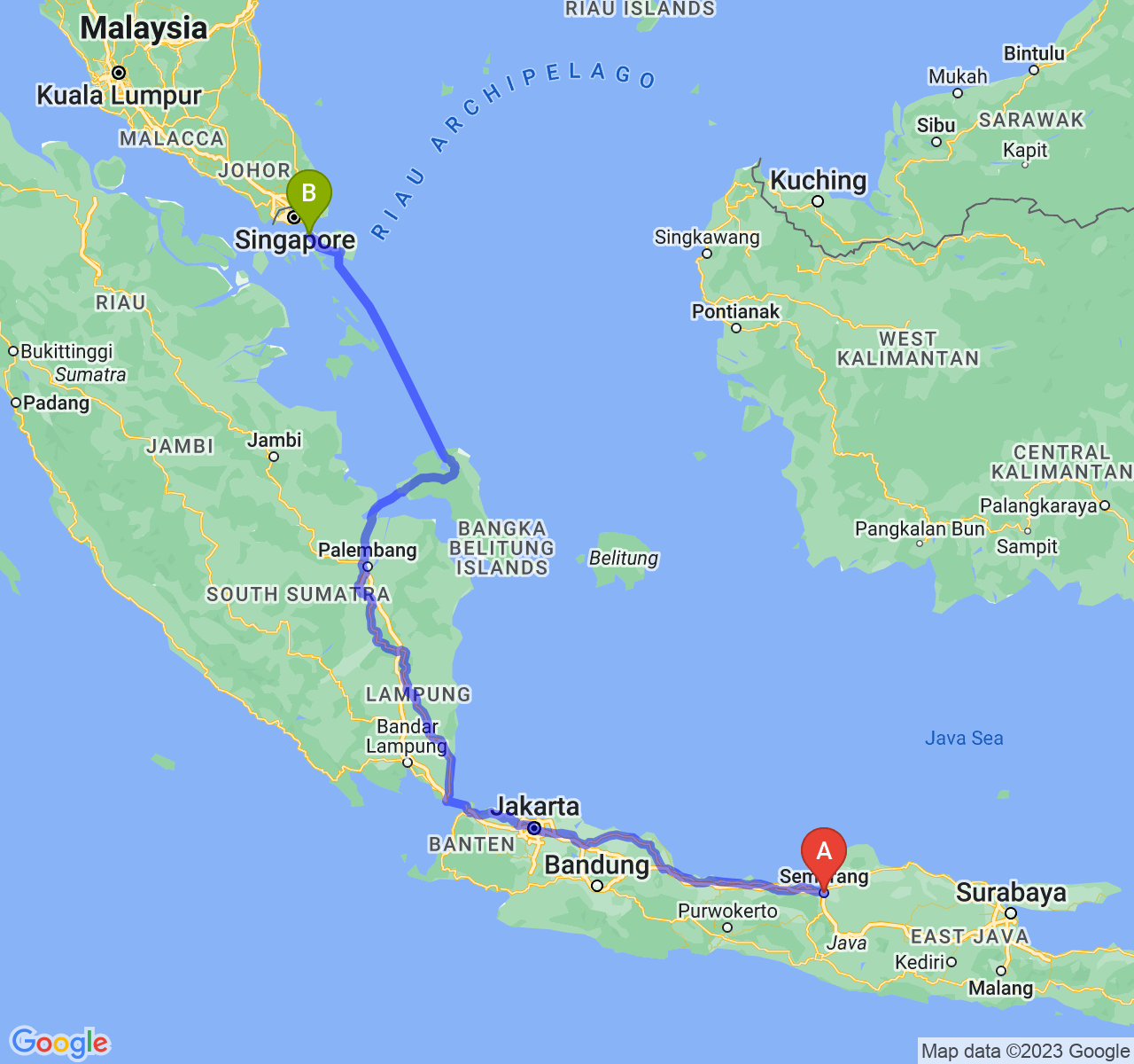 rute perjalanan Kota Semarang-Kota Batam