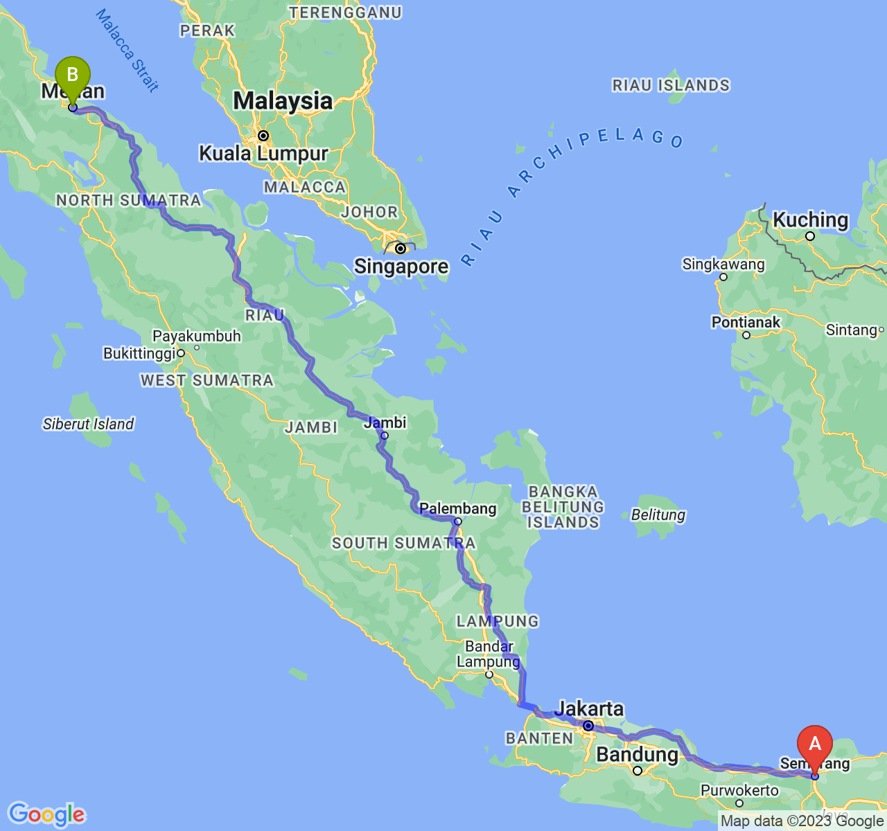 rute perjalanan Kota Semarang-Kota Medan