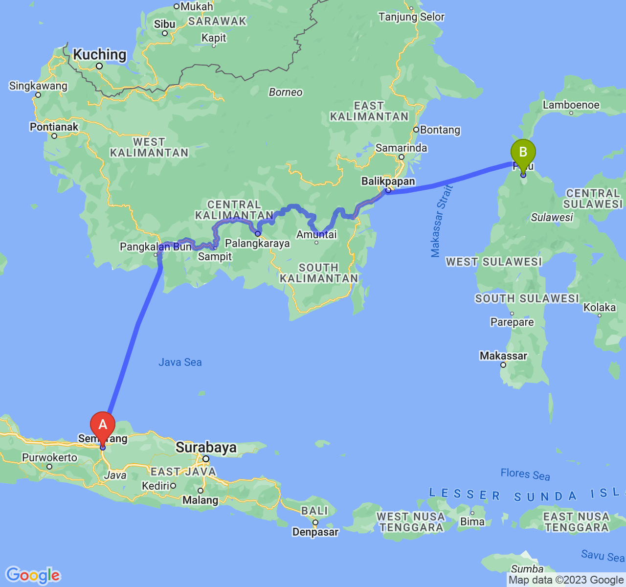 rute perjalanan Kota Semarang-Kota Palu