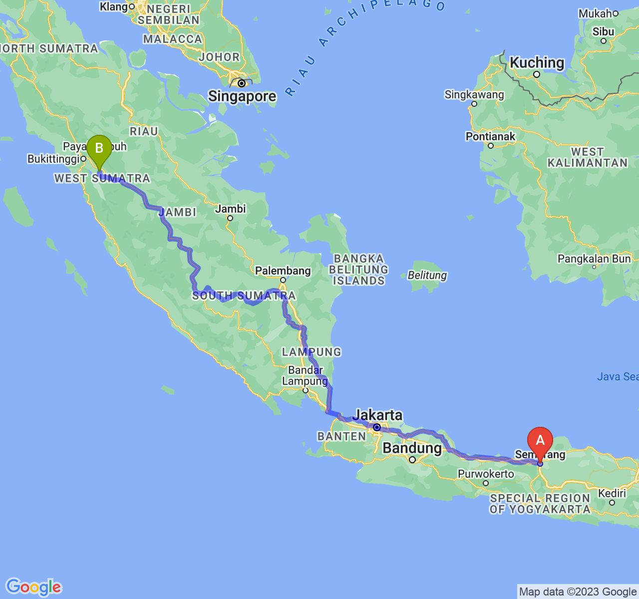 rute perjalanan Kota Semarang-Kota Sawah Lunto