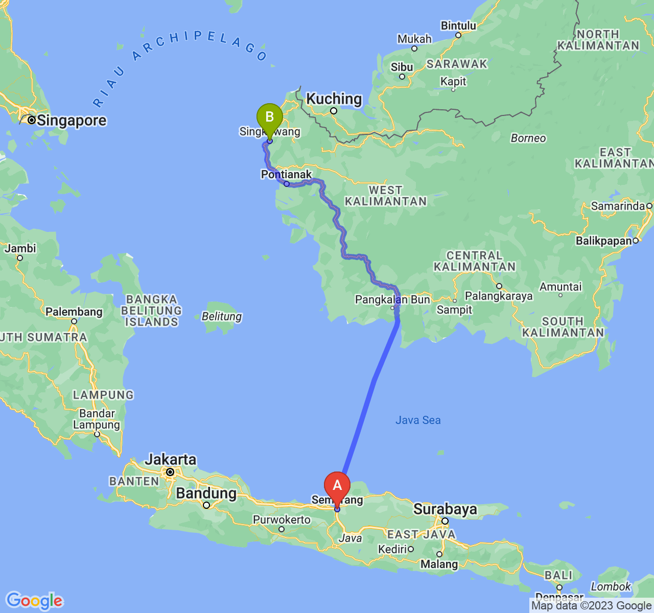 rute perjalanan Kota Semarang-Kota Singkawang