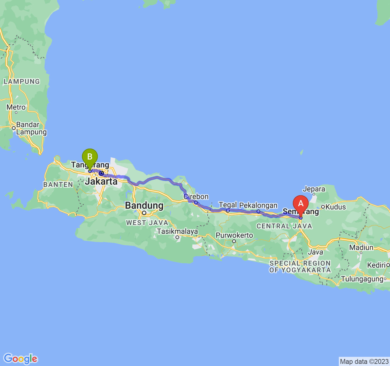 rute perjalanan Kota Semarang-Kota Tangerang