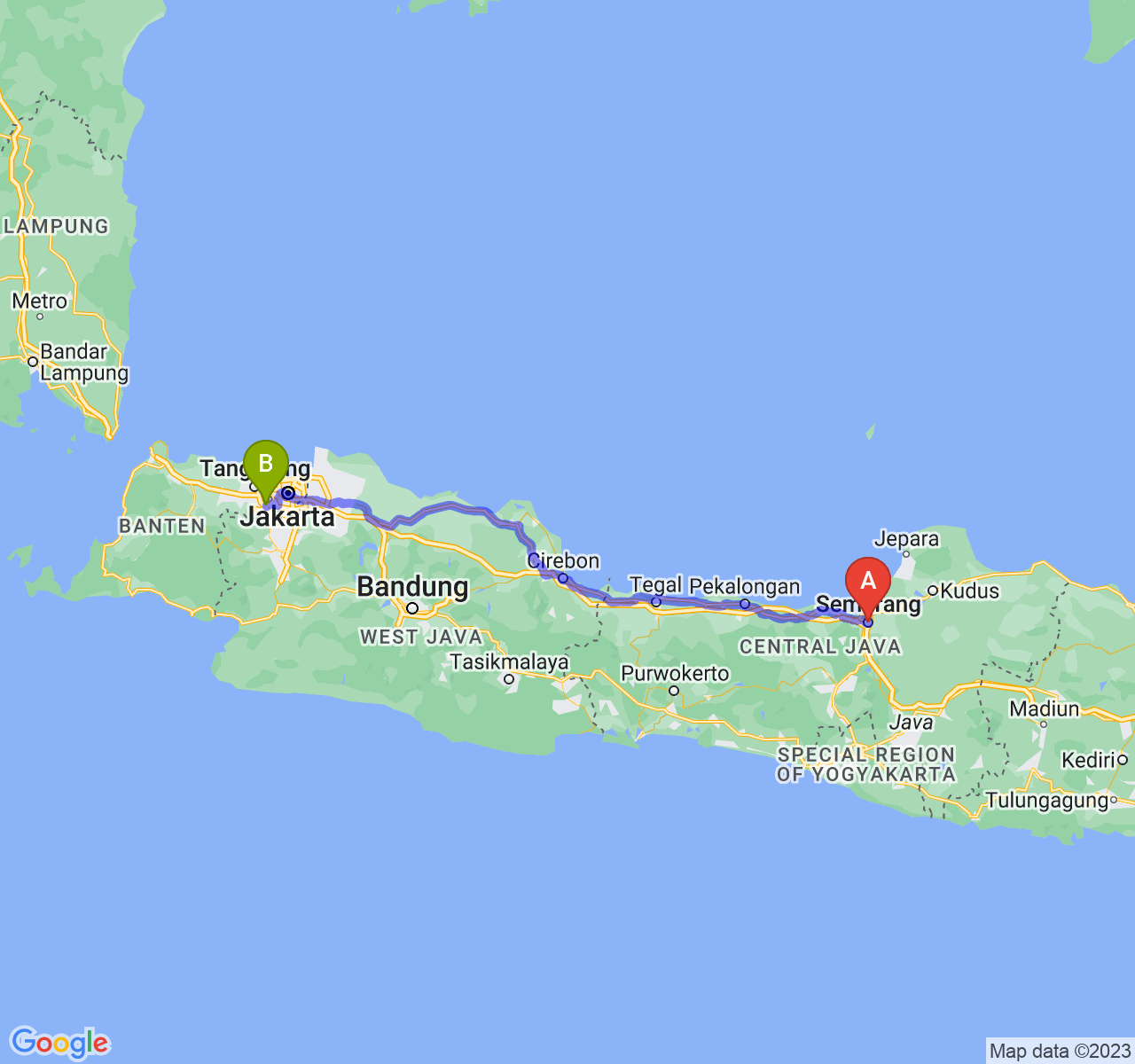 rute perjalanan Kota Semarang-Kota Tangerang Selatan