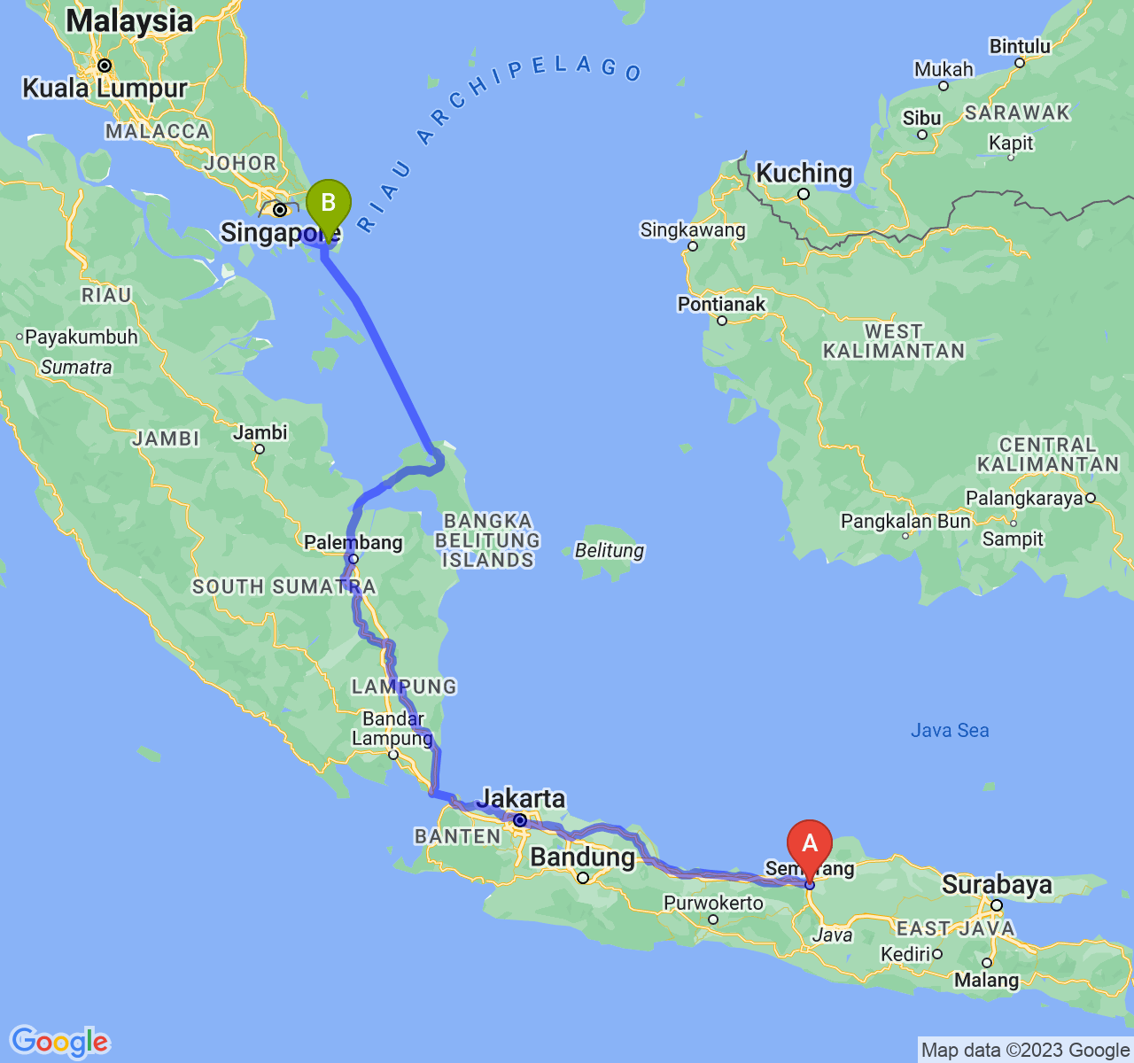 rute perjalanan Kota Semarang-Kota Tanjungpinang