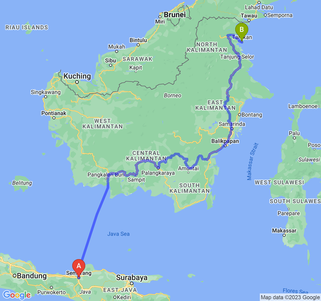 rute perjalanan Kota Semarang-Kota Tarakan