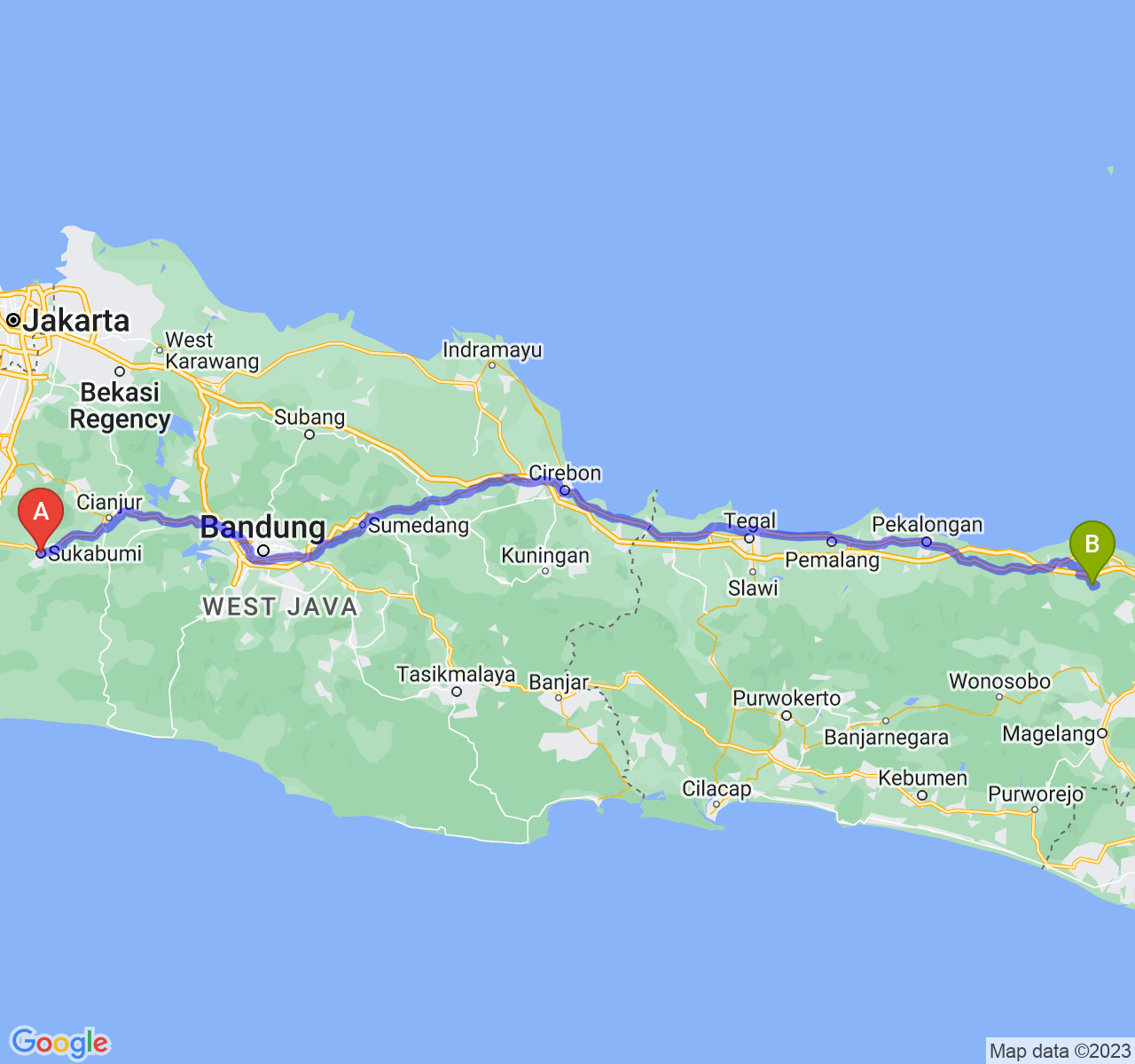 rute perjalanan Kota Sukabumi-Kab. Kendal