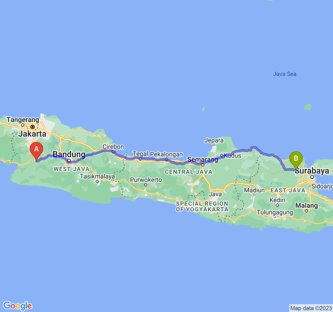 rute perjalanan Kota Sukabumi-Kab. Lamongan