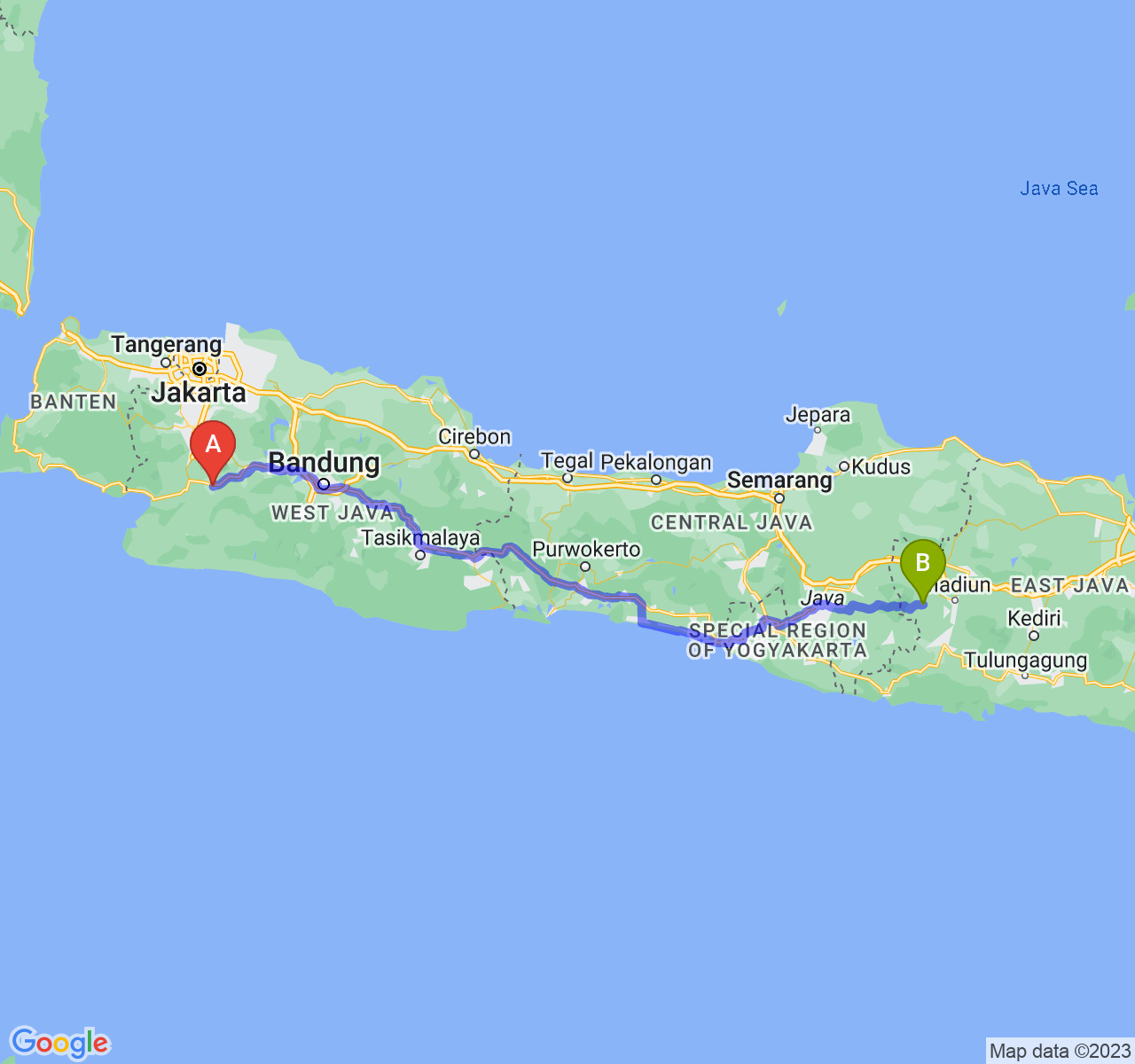 rute perjalanan Kota Sukabumi-Kab. Magetan