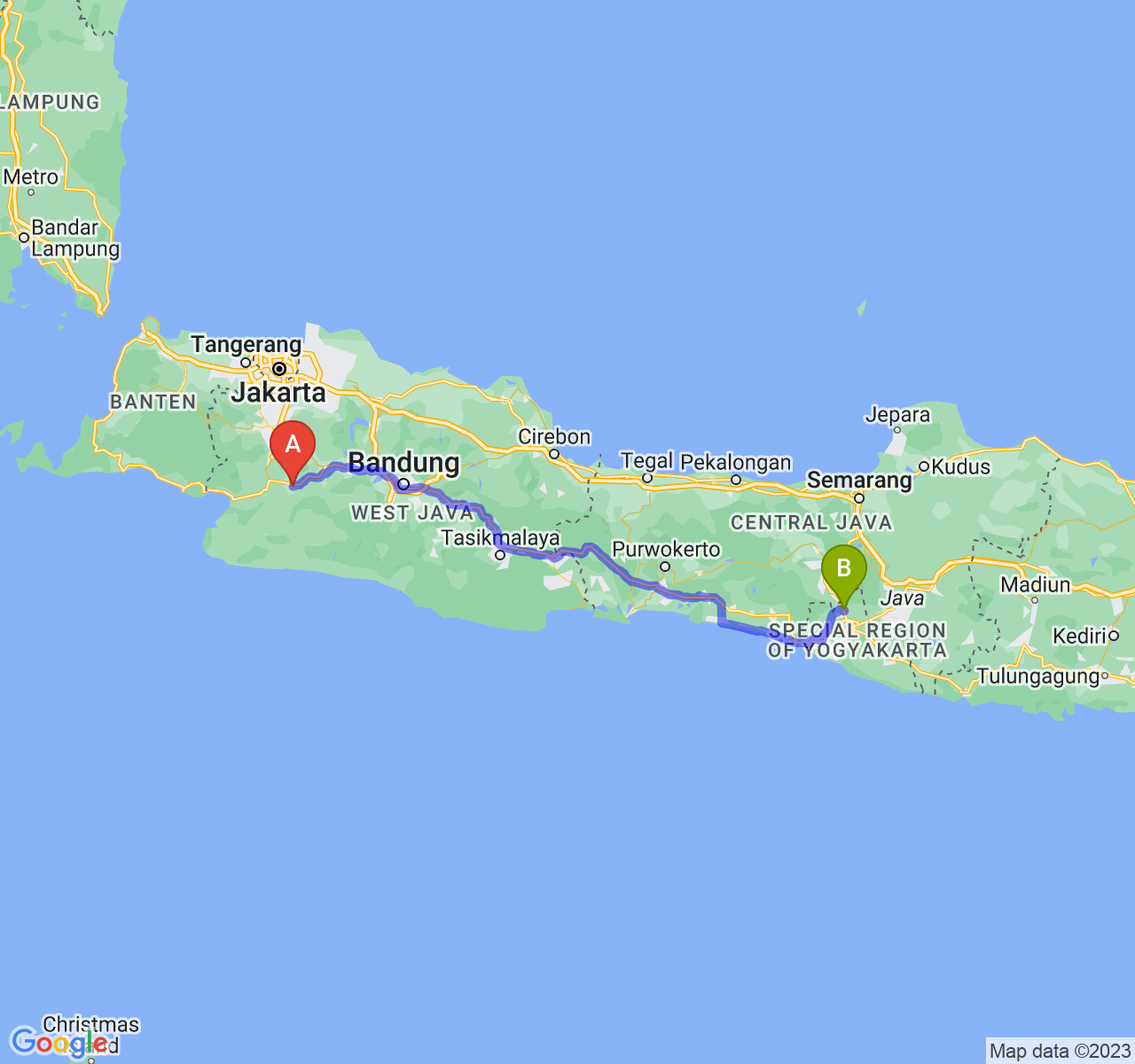 rute perjalanan Kota Sukabumi-Kab. Sleman