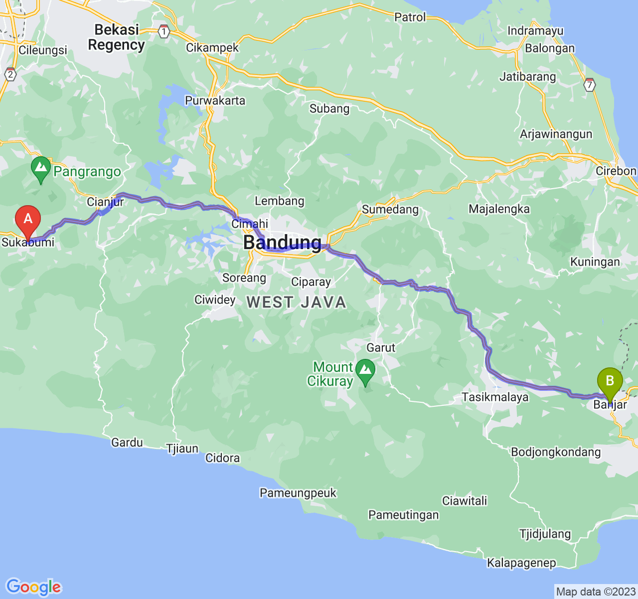 rute perjalanan Kota Sukabumi-Kota Banjar