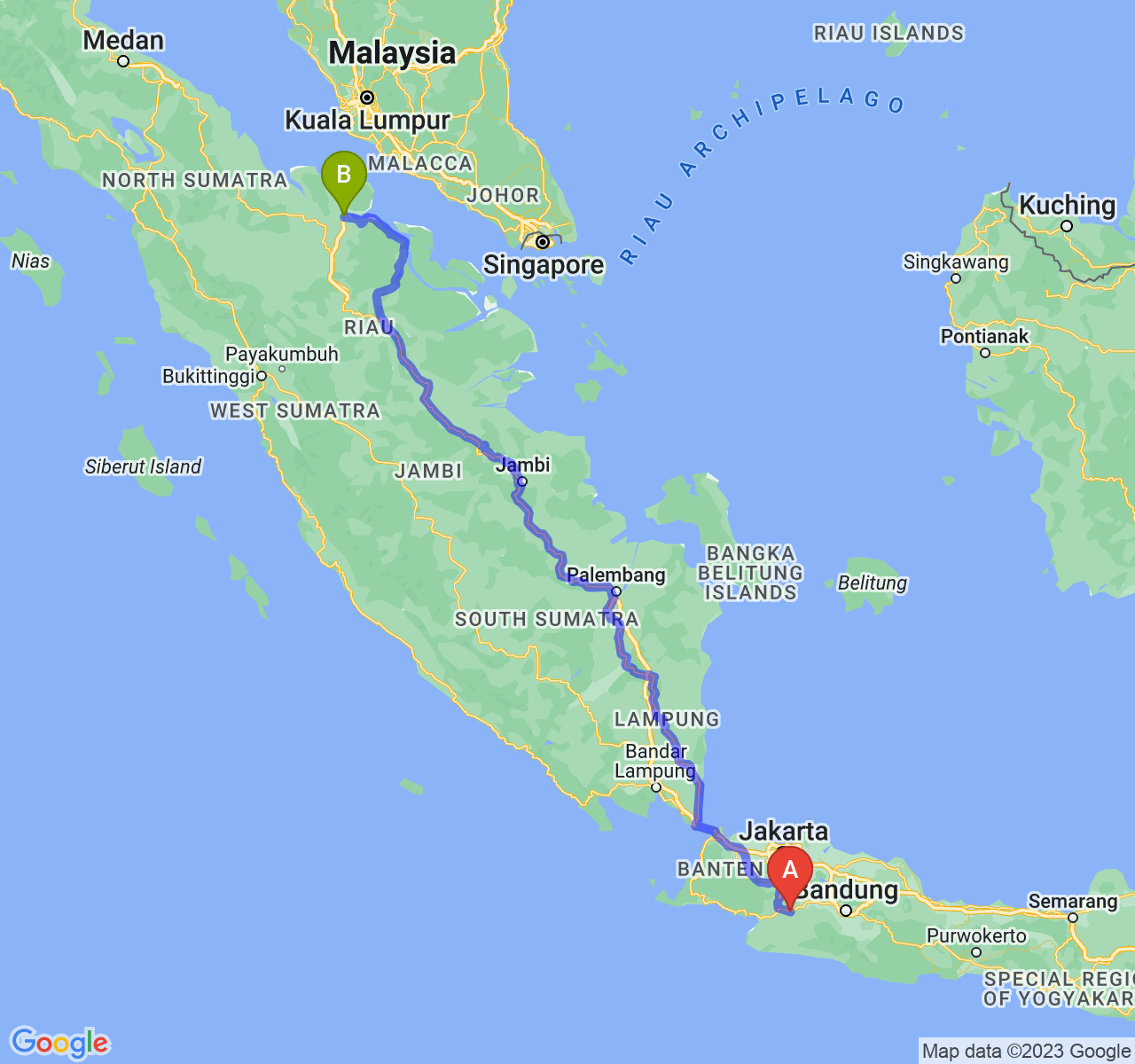 rute perjalanan Kota Sukabumi-Kota Dumai