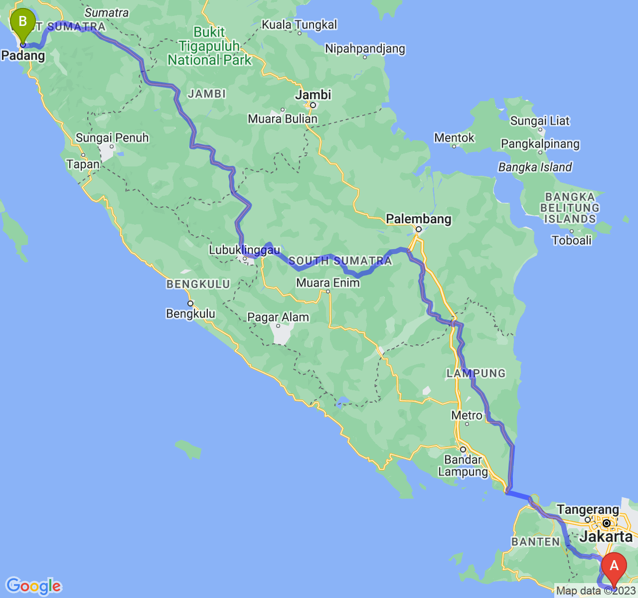 rute perjalanan Kota Sukabumi-Kota Padang