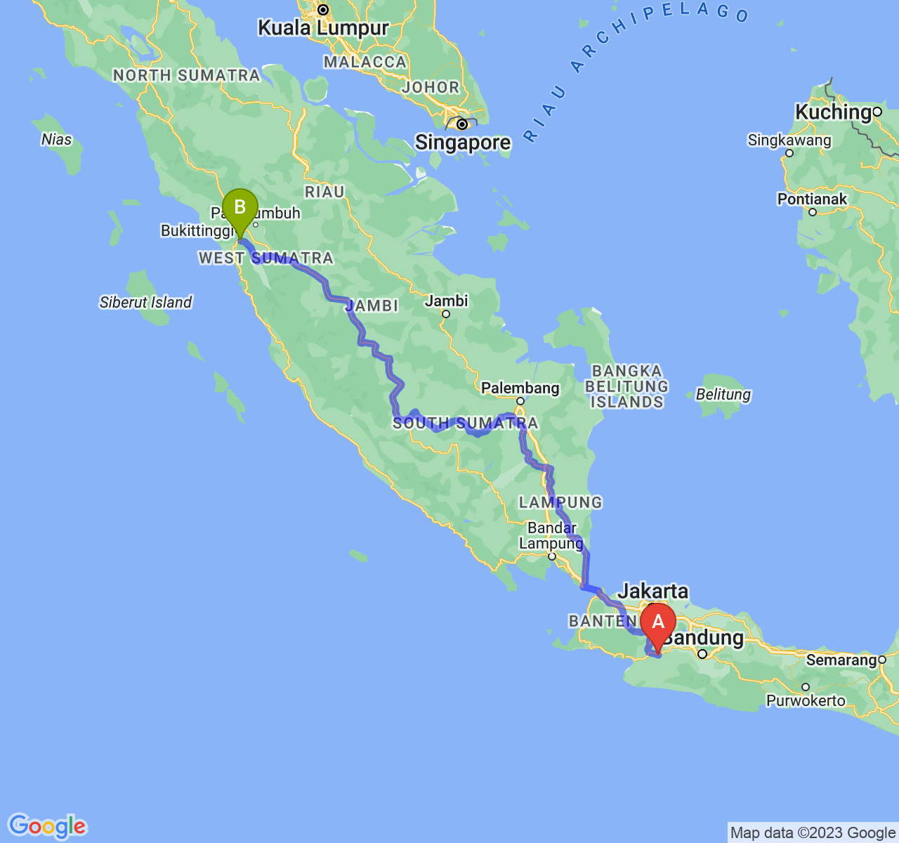 rute perjalanan Kota Sukabumi-Kota Padang Panjang