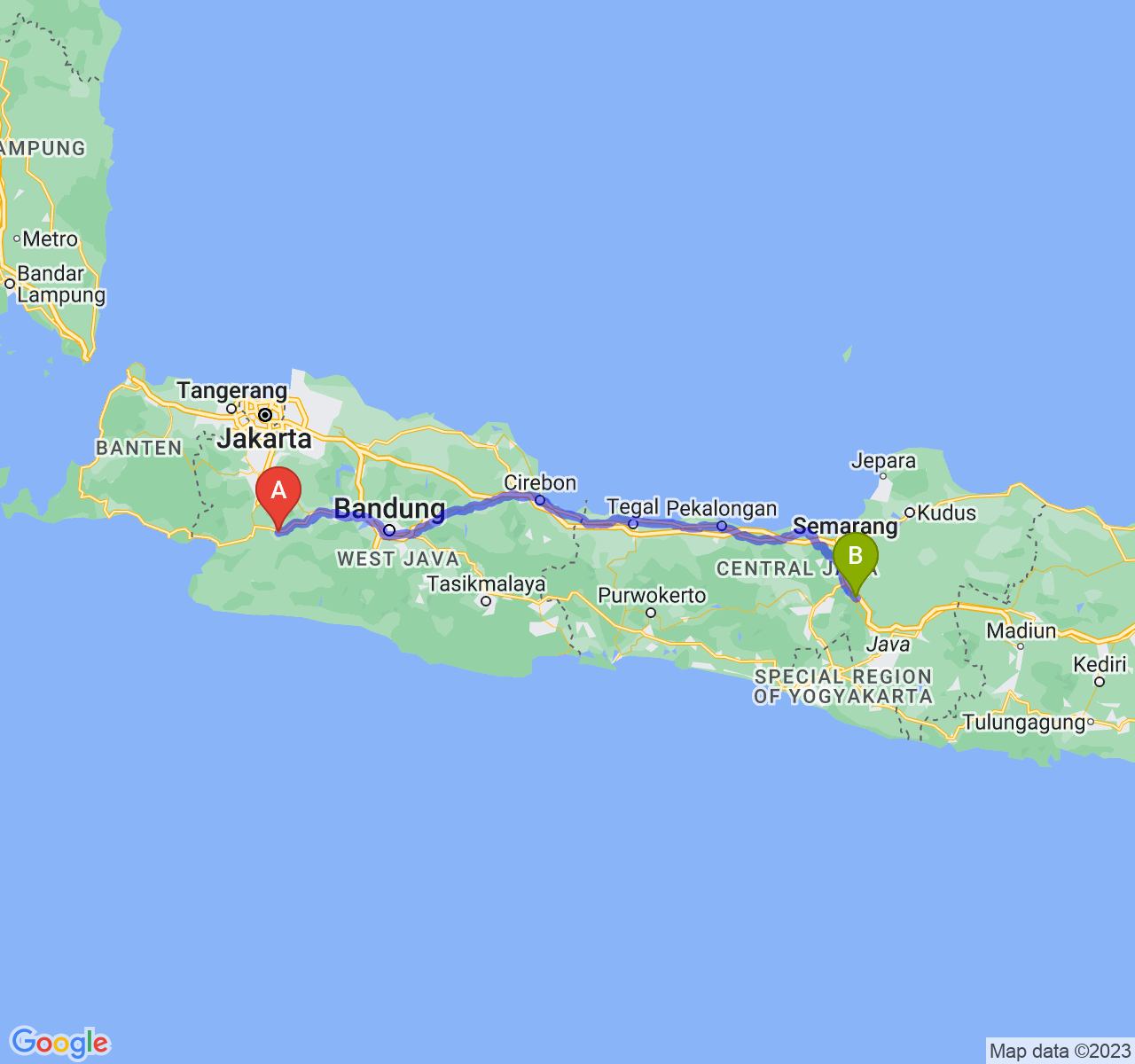 rute perjalanan Kota Sukabumi-Kota Salatiga