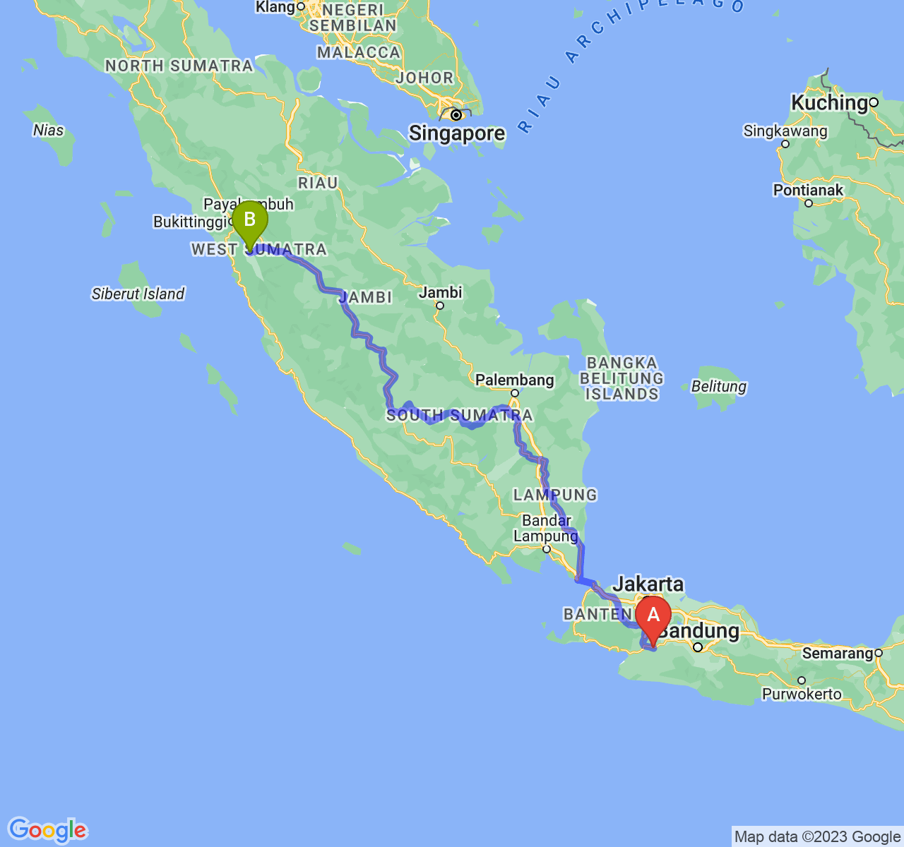 rute perjalanan Kota Sukabumi-Kota Solok