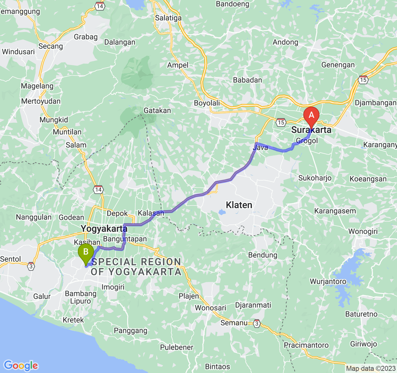 rute perjalanan Kota Surakarta-Kab. Bantul