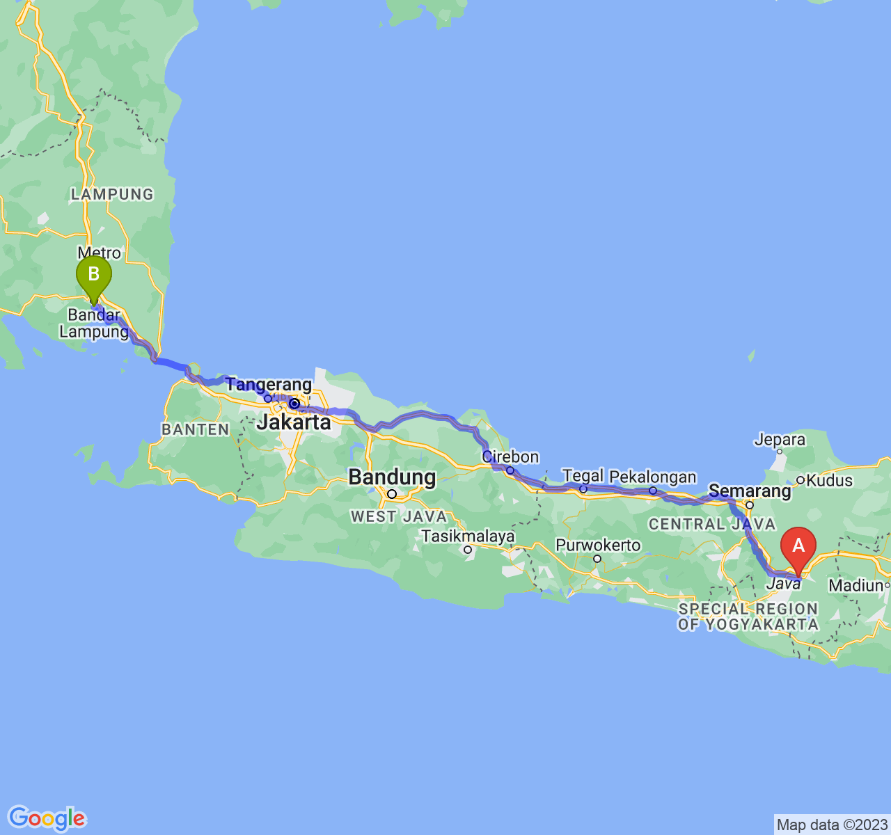 rute perjalanan Kota Surakarta-Kota Bandar Lampung