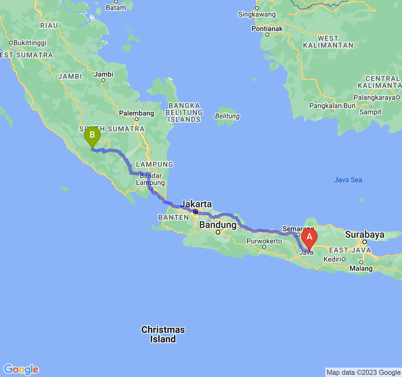 rute perjalanan Kota Surakarta-Kota Pagar Alam